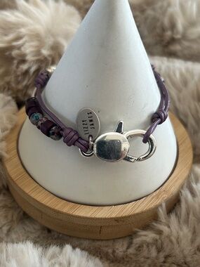 Lizzy James Purple Leather Wrap Faith Bracelet with Silver Toggle